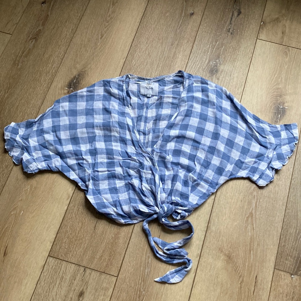 Rails Athena Periwinkle Check Tie Front Button Shirt Top size M